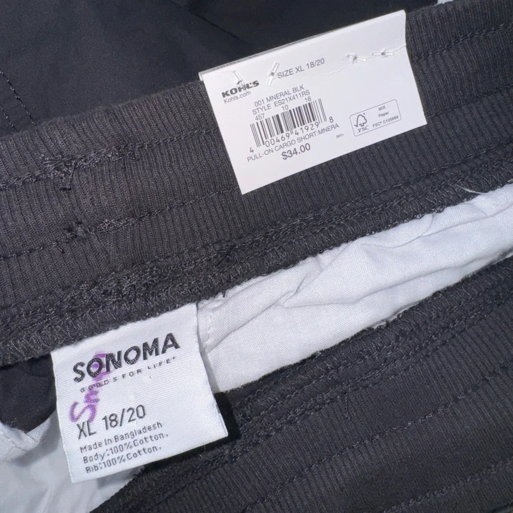 NEW Sonoma black pull on cargo shorts